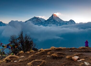 Picture of Annapurna mountain range at Poon Hill view point in Nepal during pool hill trekking