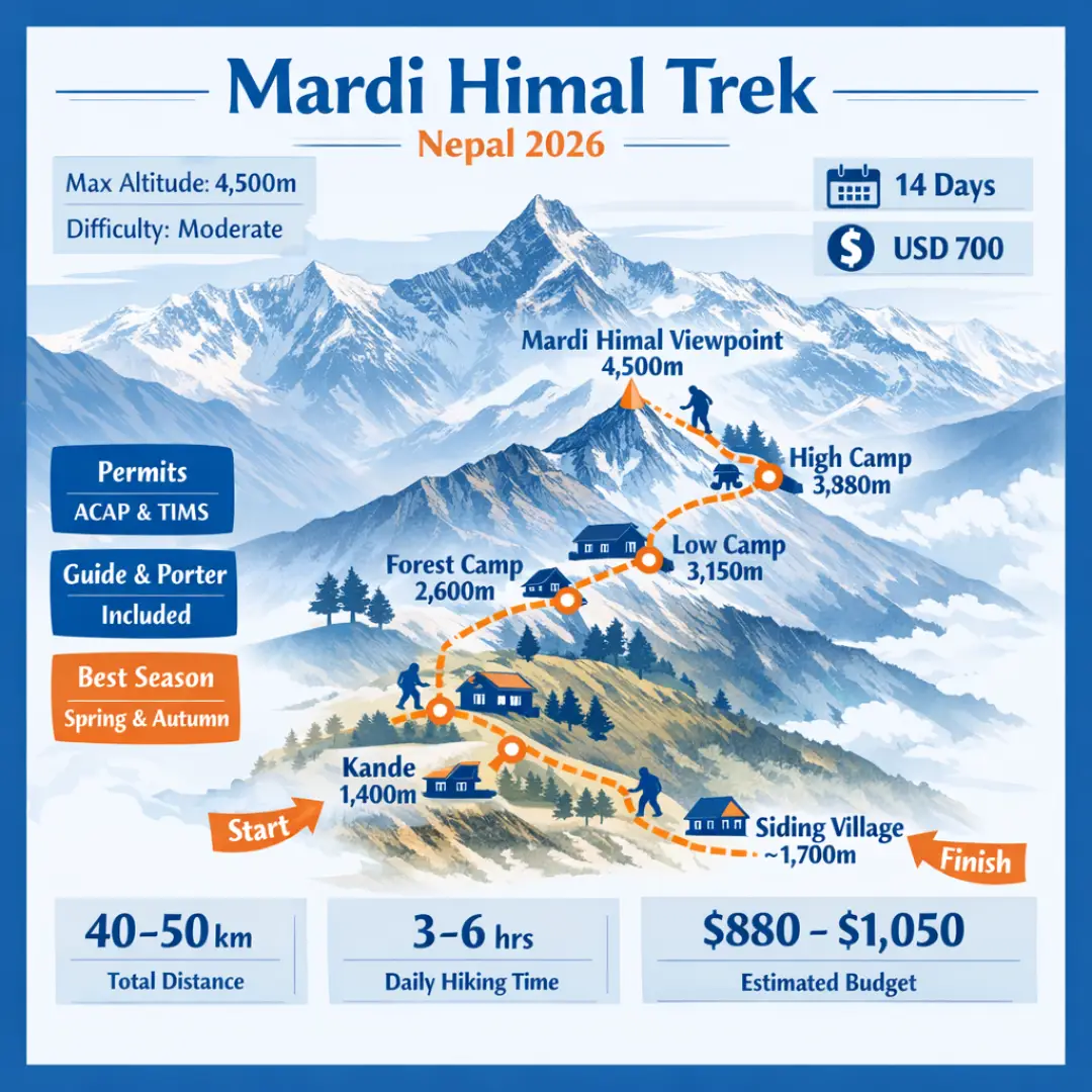 Mardi Himal Trek Cost in 2026​ | Map, Itinerary, Season & Difficulty